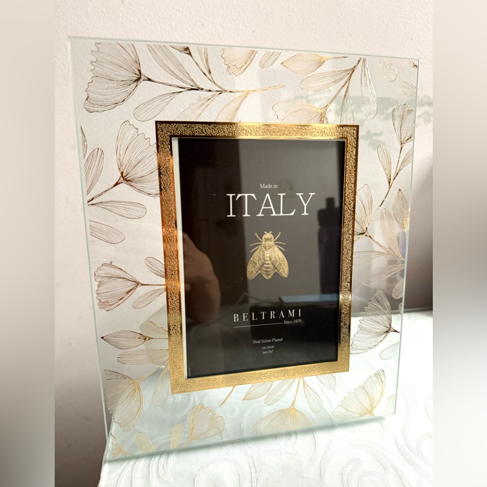 Beltrami Gold & Clear Real Silver Plated Flower Floral Italian Picture Frame